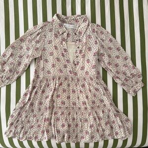 Zara Floral Button-Up Girl Dress in Cream and Pink